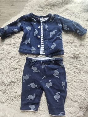 🦕 Petit Lem Baby Boy 2-Piece Dinosaur Cardigan & Pants Set - Navy Newborn